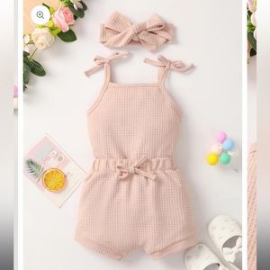 Baby Girl Waffle-Knit Tie-Shoulder Top and Shorts Set
